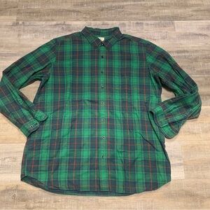 L.L. Bean Men's XXL Traditional Fit Green Plaid Flannel Button Up Shirt 2X